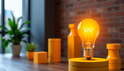 Bright Idea with Yellow Light Bulb Display