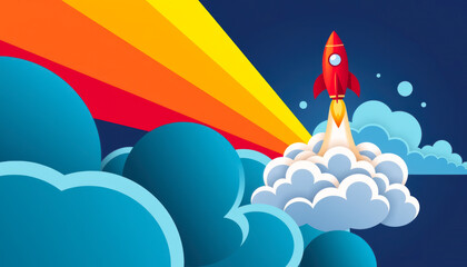 Colorful Rocket Launching Into the Sky