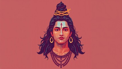 Polygonal portrait of Lord Shiva's face with a traditional tilak on his forehead.
