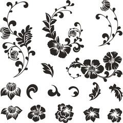Floral vector ornaments luxury set in traditional Chinese style. Exquisite romantic arabesque designs for page decorations, headers, wedding decors, invitations, greeting cards, embroidery, textile.