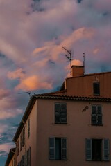 Charming building against vibrant sunset sky