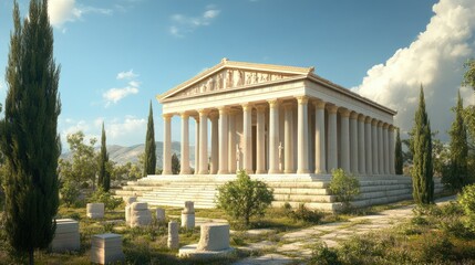 Fototapeta premium Ancient Greek Temple Restoration: A Digital Reconstruction of Classical Architecture