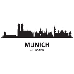 Naklejka premium Munich skyline horizontal banner. Munich, Germany. Vector template for your design. Vector black silhouette. with white background