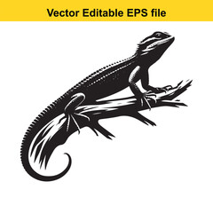 Fototapeta premium Bearded Dragon Lizard Silhouette on Branch Vector Graphic