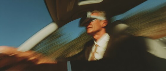 National Dance Movement Therapy Advocacy Day with Modern Tech Businessman in Self-Driving Car Using VR Headset for Immersive Spring Innovation and Earth Day Campaigns
