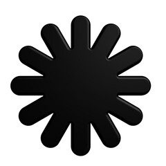 Black asterisk graphic. Simple, playful design. 3d rendering isolated on transparent background. Cartoon plastic style
