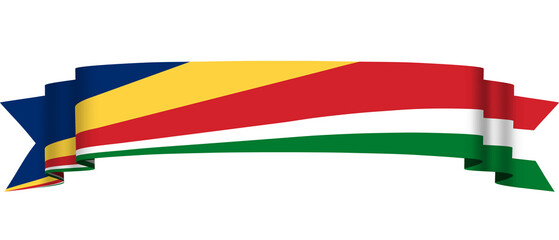 Seychelles flag on transparent background. Seychelles ribbon flag with flowing style. National flag of Seychelles for your design, decor, day, celebration, banner, greeting card, print, etc.