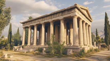 Ancient Greek Temple under Golden Sunlight