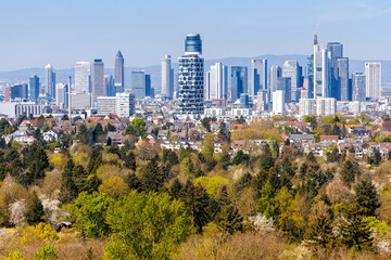 Frankfurt skyline skyscrapers with banks from above in Frankfurt, Germany