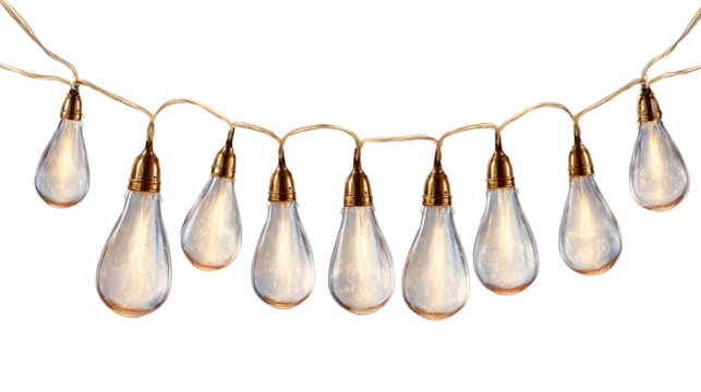 Teardrop string lights, modern glass bulbs, warm glow
