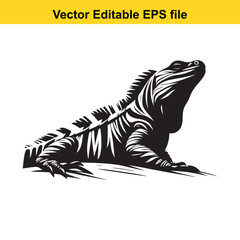 Stylized Black and White Illustration of an Iguana