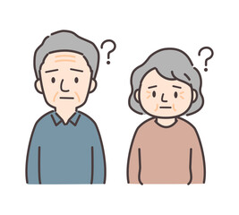 無表情で疑問を抱く高齢男女のイラスト