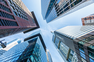 Frankfurt skyline skyscrapers with banks modern work office buildings in Frankfurt, Germany