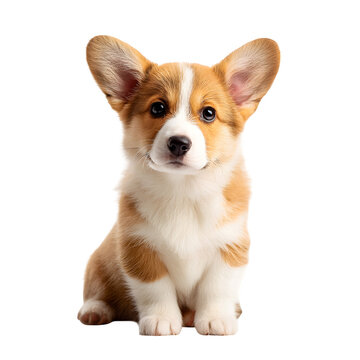 Adorable corgi dog puppy sitting isolated on white background simple view colorful portrait white photo simple bright photo background bright scene picture scene clean simple clear stock colorful simp