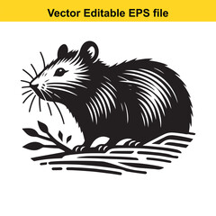 A black and white illustration of a rodent sitting on a grassy patch