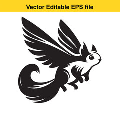 Flying Squirrel Silhouette: A Vector Graphic of a Cute, Winged Squirrel in Flight