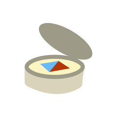 Cartoon Compass Navigation Icon. Flat cartoon illustration of a round compass with an open lid and red-blue directional needle. Minimal style, soft neutral colors, isolated on white background.