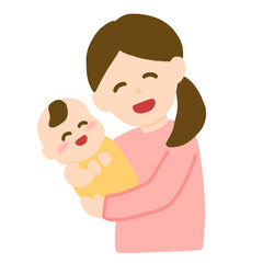 赤ちゃんを抱っこするお母さん