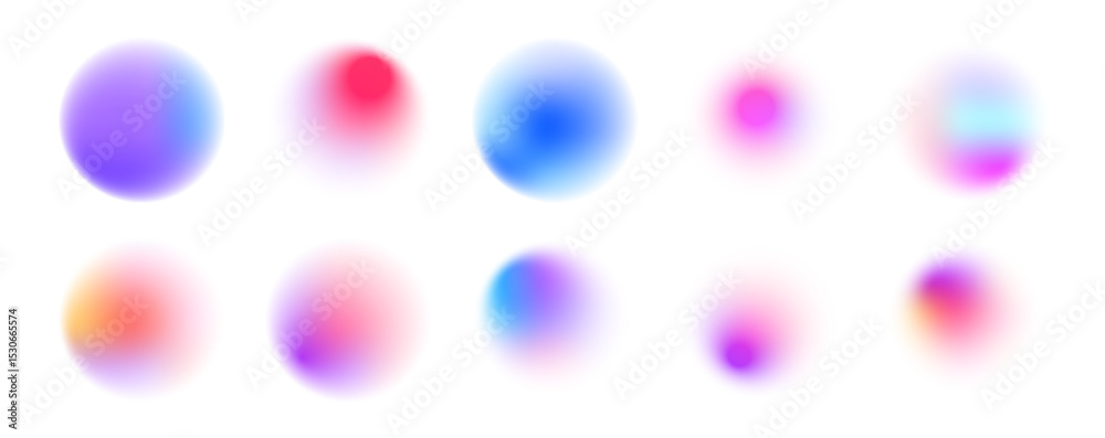 Poster Round banner with neon gradient isolated on white transparent background in PNG vector format. Round light frame. Can be used for badges, price tags, labels.	
