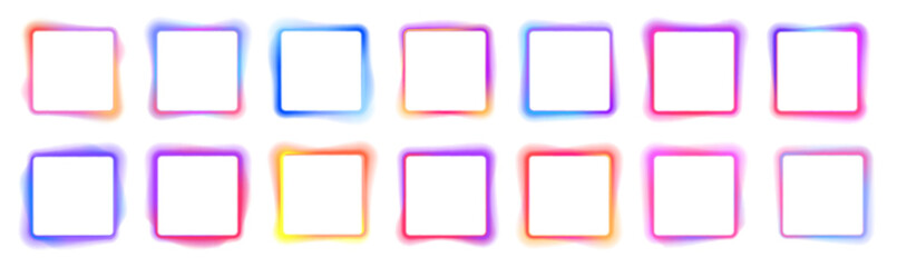 Illustration of neon electric style square frame. Gradient pink purple blue color. Isolated on transparent background. PNG	