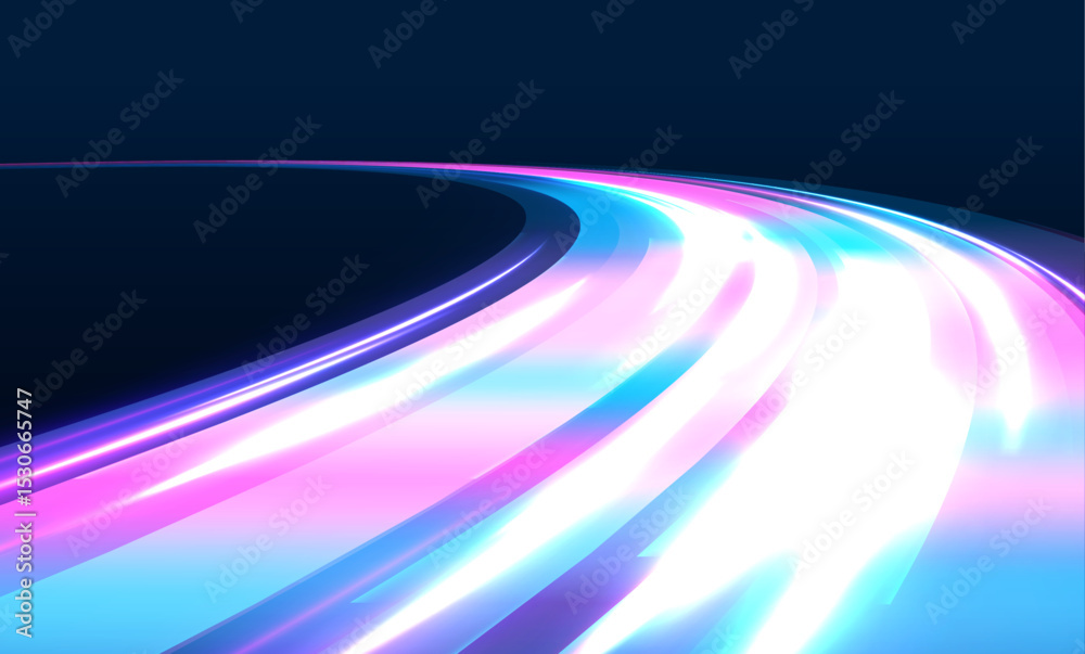 Aufkleber Neon color glowing lines background, high-speed light trails effect. Modern abstract high-speed light motion effect on black background. Light motion effect, slow shutter of traffic.	
