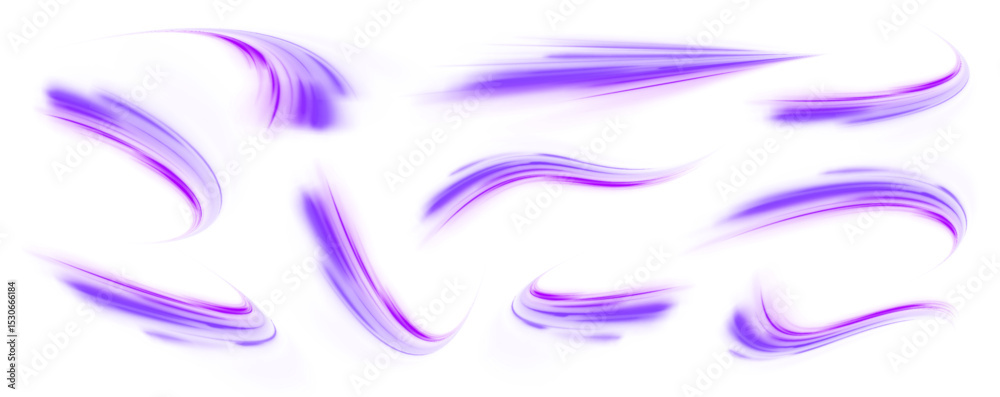 Fototapete Set of neon speed lines on transparent background PNG. Glowing semicircular waves and light swirls in transparent PNG format. Soft motion and elegant curves create luminous arcs. 