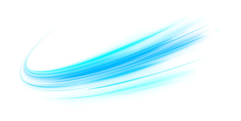 Digital image of light rays, striped lines on a blue light background. Design element for visualizing air or water flow. Light, light garland PNG.	