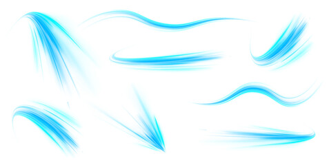 Blue wave curved lines for presentations, illustration of articles and publications on technological trends and innovations, covers of technological magazines.  Luminous green neon waves PNG. 