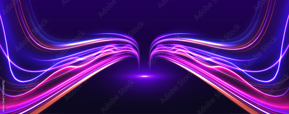 Aufkleber Neon rays create an abstract vector background with a futuristic vibe. Sharp angles and glowing lines evoke speed. Perfect for tech-inspired visuals.