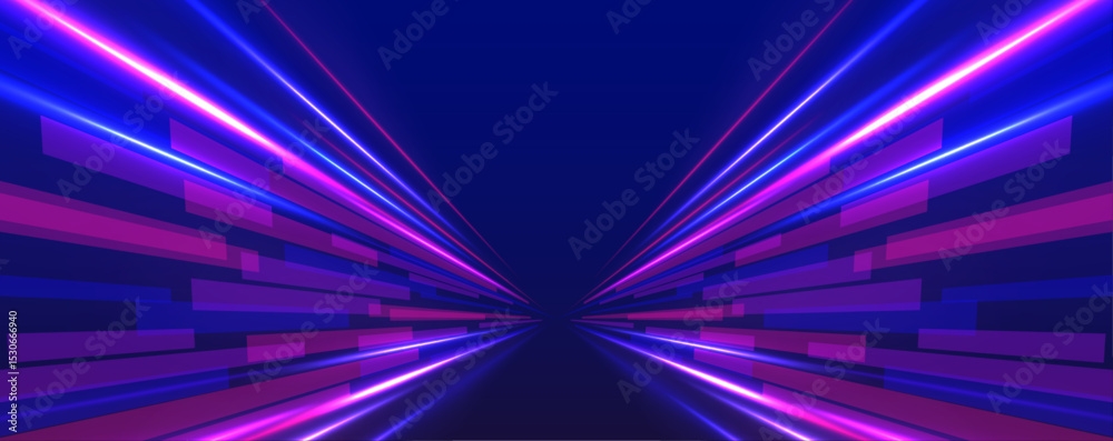 Aufkleber Sci-fi light trails streak across a dark background in motion. Colored rays simulate speed and futuristic energy. A powerful visual of high-tech travel.