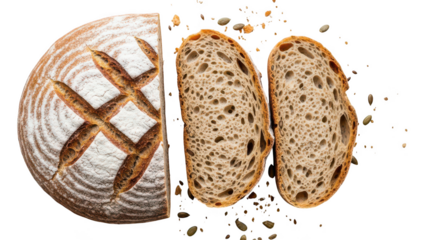 Artisan bread slices on black background