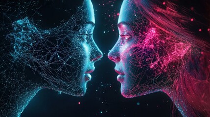 Two women's faces are shown in a computer generated image