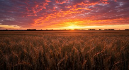 Obraz premium wheat field at sunset