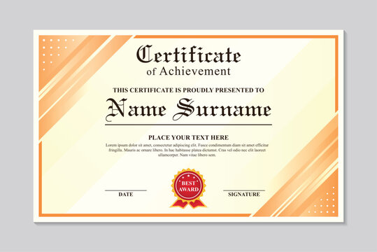 Simple yellow abstract achievement certificate template, modern certificate template design
