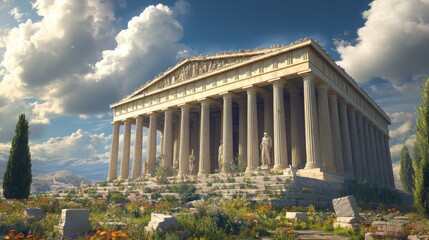 Obraz premium Majestic Temple of Hephaestus: A Digital Reconstruction of Ancient Greek Architecture