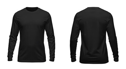 Black long sleeve t shirt mockup front and back isolated on white background