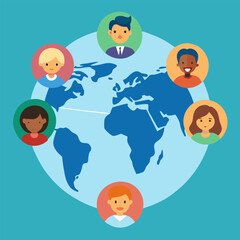Global collaboration of diverse teams, with people connected across a world map.