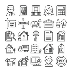 Vector set of real estate agency icon illustration collection for property management and housing service branding