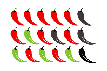 Spicy Chili Pepper Vector Icon Set - Red, Black, and Silhouette for Food & Culinary Branding