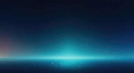 Dark blue gradient background with subtle teal glow and bokeh light effects at the horizon