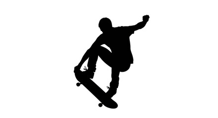 Isolated Skateboarder Silhouette in Mid-Air