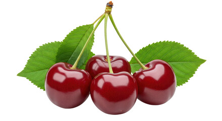 Isolated Group of Cherries with Leaves