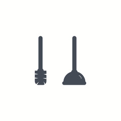 Toilet Brush and Plunger Flat Icon.Vector
