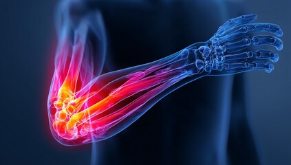 Joint deviation in elbow from an RA flare-up, showing severe autoimmune inflammation and pain.