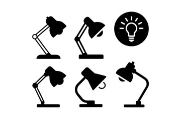 Collection of desk lamps and a light bulb icon set