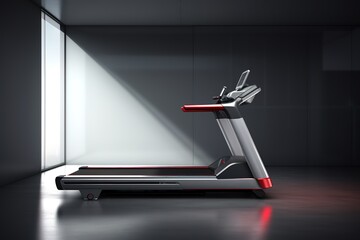 Modern treadmill in a minimalist room with dramatic lighting perfect for fitness and exercise