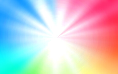 The light effect, from the center, spreads in all directions with rainbow gradient colors: blue, cyan,white, pink