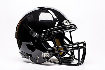 Shiny black american football helmet isolated against a clean white background