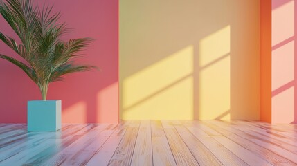 A Beautiful Isolated Plant in a Vase on Elegant Wooden Floor for Creative Space Design