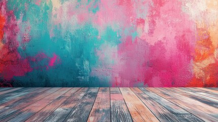 A Stunningly Colorful Painted Wall and Warm Wooden Flooring Offering Space for Personalization